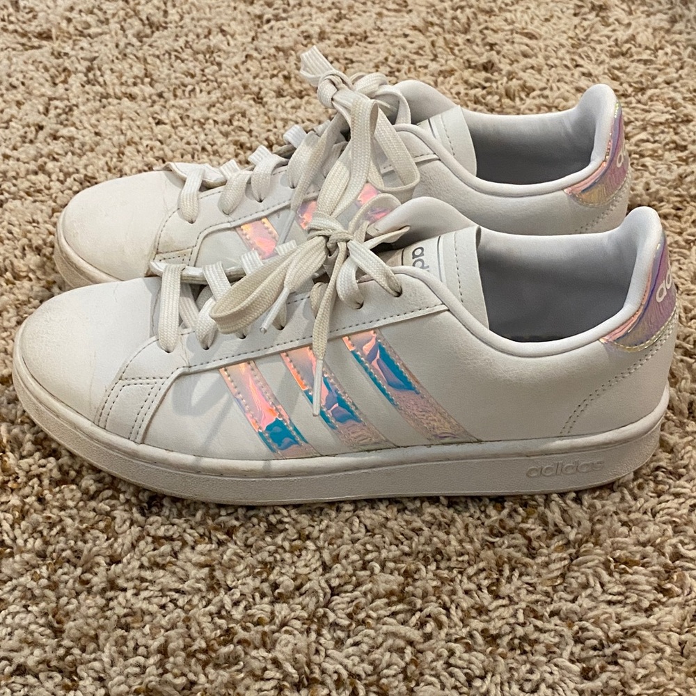 Adidas White Shoes with Iridescent Accents